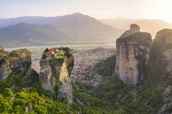 Monastery of Aghia Triada in Meteora during sunset, Kalabaka, Tessaglia, Greece
