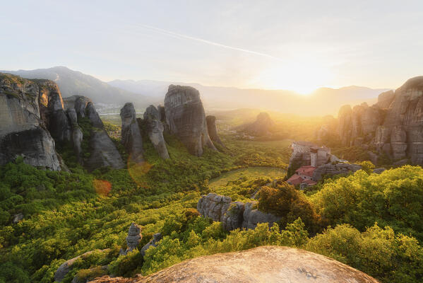 Monastery of Rousanou during in Meteora during sunset, Meteora, Kalabaka, Tessaglia, Greece