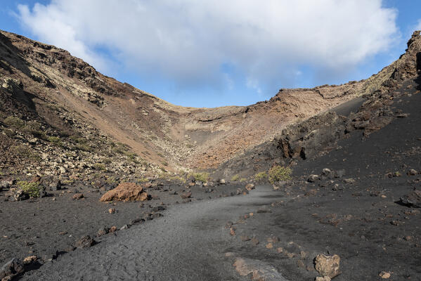 Inside the Caldera de Los Cuervos, National Park of Tymanfaya, Lanzarote, Canary Island, Spain, Europe
