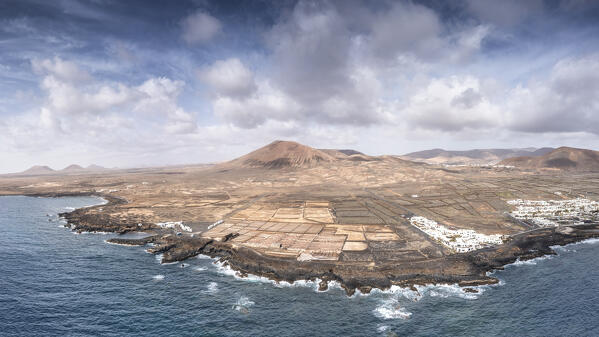 Aerial view of salinas, Lanzarote, Canary Island, Spain, Europe