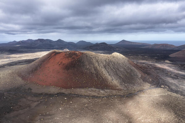 Caldera colorada during cloudy day, Lanzarote, Canary Island, Spain, Europe