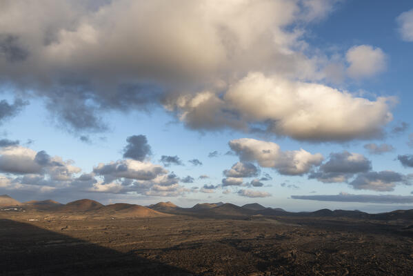 View of Timanfaya National Park during sunset, Lanzarote, Canary Island, Spain, Europe