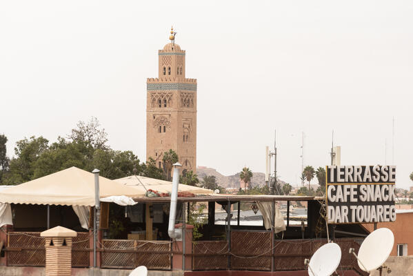 The Mosque of Koutoubia from roofs of Marrakech, Marrakech-Safi, Morocco 