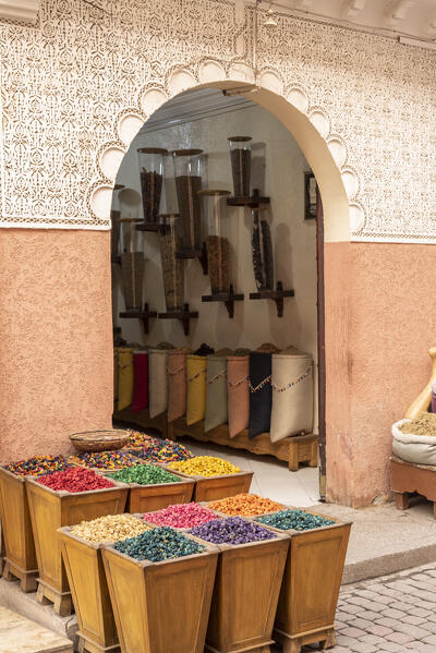 Spice shop in Marrakech, Morocco, Africa