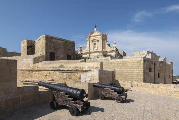 The fort and cathedral of Rabat village at Gozo Island, Malta, Europe