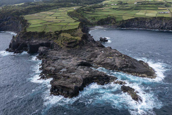 Aerial view of Miradouro de Alagoa, Terceria island, Azores islands, Portugal 