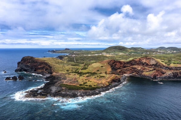 Aerial view of Afonso do Porto, La Graciosa island, Azores islands, Portugal 