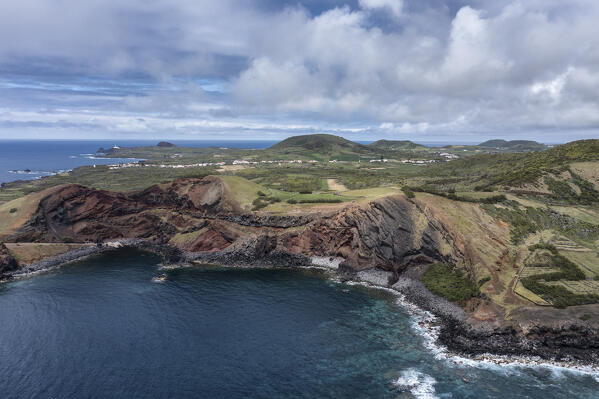 Aerial view of Afonso do Porto, La Graciosa island, Azores islands, Portugal 