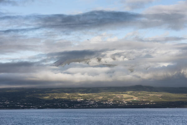 Mount Pico and island from Faial island, Azores, Portugal, Europe