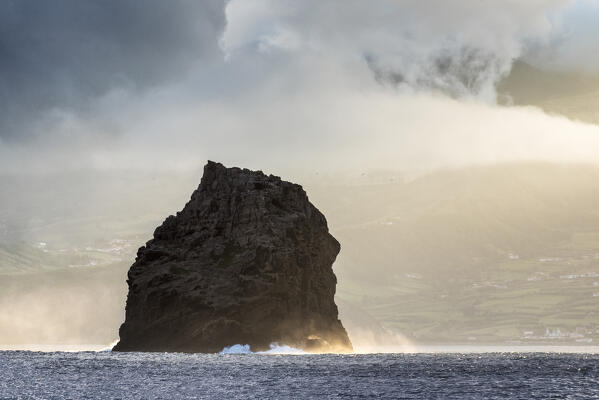 Rock in the ocean during sunset, Azores, Portugal, Europe