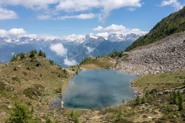 The second Lake Arcoglio, which appears only in years of heavy snowfall. Valmalenco, Valtellina, Sondrio province, Lombardy, Italy, Europe