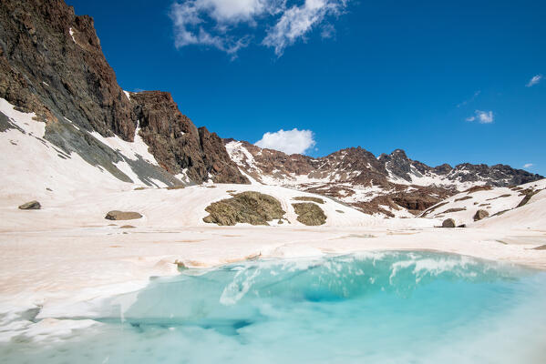 The thaw at Sassersa lakes, Valmalenco, Valtellina, Sondrio province, Italy, Europe