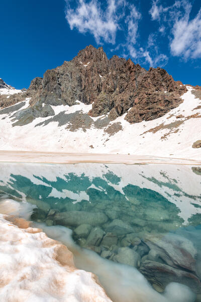 The thaw at Sassersa lakes, Valmalenco, Valtellina, Sondrio province, Italy, Europe