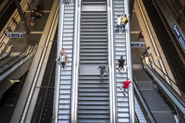 The escalator inside the Berlin Hauptbahnhof station, Berlin, Germany, Europe