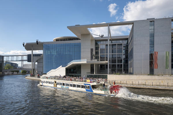 The ferryboat is crossing the Government District in Berlin, Germany, Europe