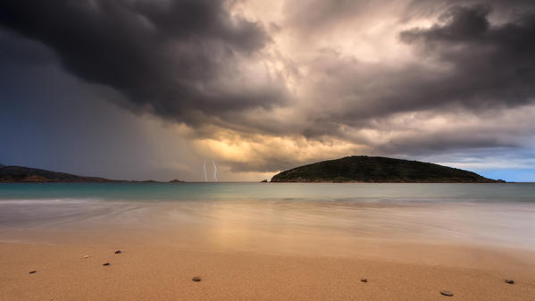 Tuerredda sunset before the thunderstorm, Teulada, Sardinia, Italy 