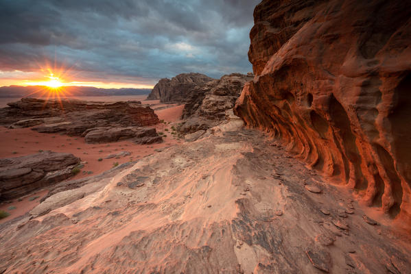 Wadi rum desert at sunset, south Jordan, Middle east, Asia