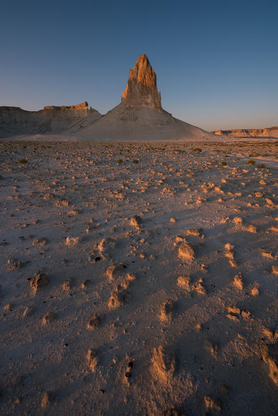 Rock formations at sunset at Boszhira at Caspian Depression desert, Aktau, Mangystau region, Kazakhstan
