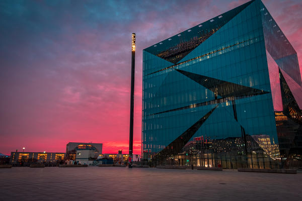 The sky is colorful over Berlin in a winter evening. Mitte district, Berlin, Germany, Europe.