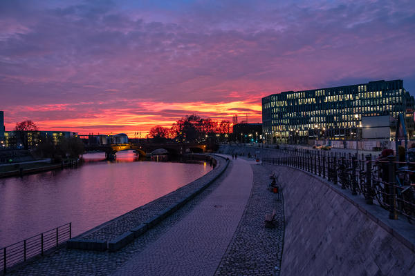 The sky is colorful over Berlin in a winter evening. Mitte district, Berlin, Germany, Europe.