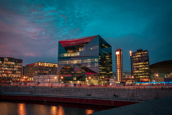 The sky is colorful over Berlin in a winter evening. Mitte district, Berlin, Germany, Europe.