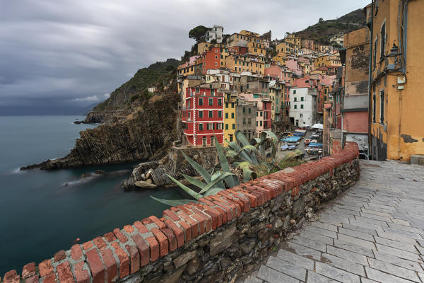 cloudy day at Riomaggiore, national park of Cinque Terre, municipality of Riomaggiore, La Spezia province, Liguria district, Italy, Europe