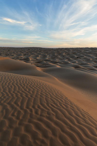 Sunset around Camp Mars village in the sand dunes, Sahara desert, Tunisia, Northern Africa.