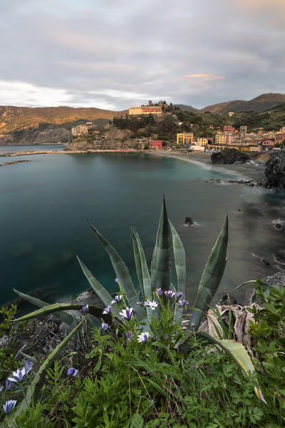 sunrise at Monterosso al Mare in spring time, National Park of Cinque Terre, municipality of Monterosso al Mare, La Spezia province, Liguria, Italy, Europe