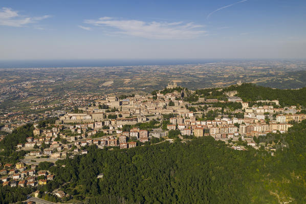 Aerial view of the historic centre San Marino, San Marino, Italy, Europe