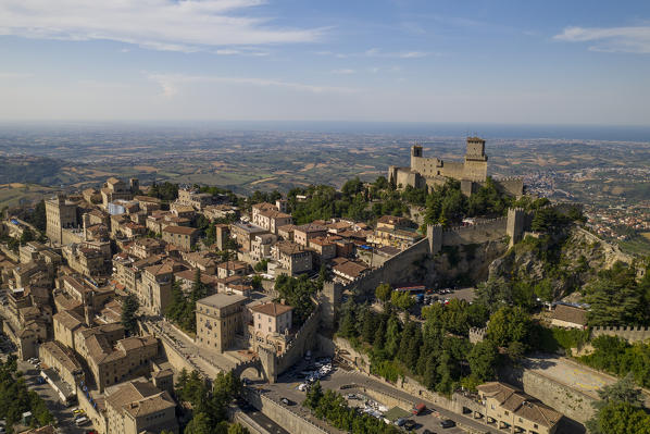 Aerial view of the historic centre San Marino, San Marino, Italy, Europe