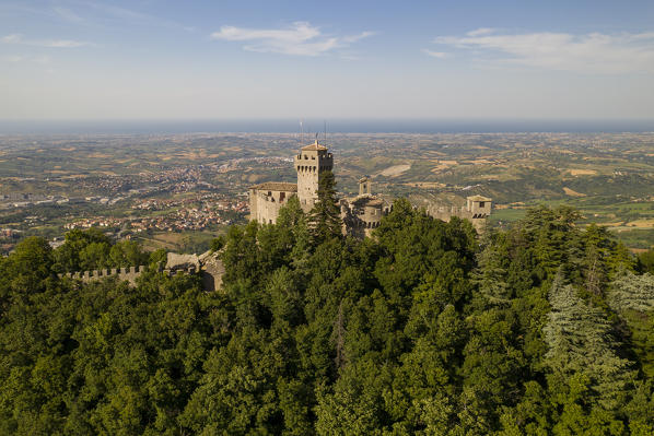 Aerial view of the historic centre San Marino, San Marino, Italy, Europe