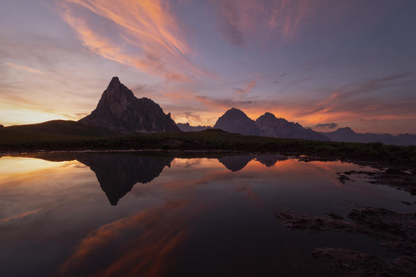 Passo Giau at sunrise in summer time, Belluno, San Vito di Cadore, Ampezzo Dolomites, Veneto, Italy, Western Europe
