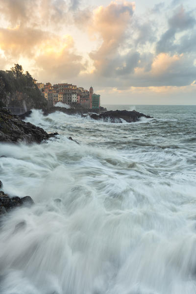 a magical sunrise seen from the cliff, Tellaro, municipality of Lerici, La Spezia Province, Liguria district, Italy, Europe