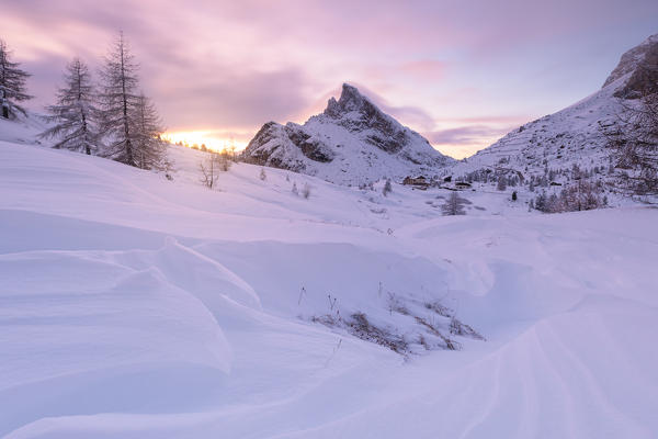 cold coloured sunset at Falzarego Pass, Unesco World Heritage Site, Belluno province, Veneto district, Italy, Europe