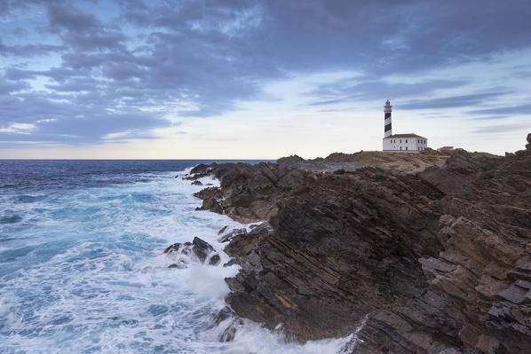 the cliff and Lighthouse, cap de Favaritx, municipality of Mahon, Menorca, Balearic Island, South Spain, Europe