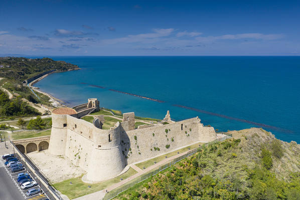 aerial view of the Aragonese castle of Ortona, during a summer day, municipality of Ortona, Chieti province, Abruzzo district, Italy, Europe