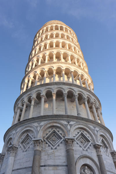 the extraordinary leaning tower of Piazza dei Miracoli illuminated by a ray of sunshine, Unesco World Heritage Site, municipality of Pisa, Pisa province, Tuscany district, Italy, Europe