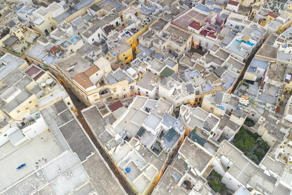 aerial view of the city center of Gallipoli in summer time, located along the Ionic coast, municipality of Gallipoli, Lecce province, Apulia district, Italy, Europe