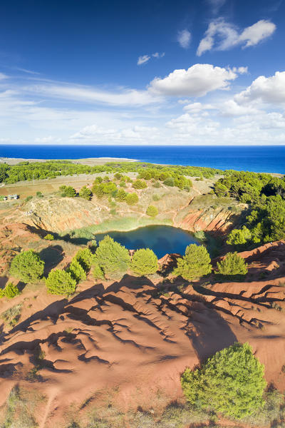 aerial view of the bauxite quarry, located along the Adriatic coast near Otranto, municipality of Otranto, Lecce province, Apulia district, Italy, Europe