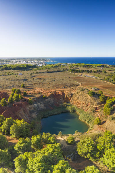 aerial view of the bauxite quarry, located along the Adriatic coast near Otranto, municipality of Otranto, Lecce province, Apulia district, Italy, Europe