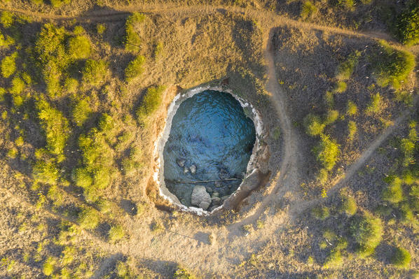 aerial view of the Grotta Sfondata, located along the Adriatic coast near Otranto, municipality of Otranto, Lecce province, Apulia district, Italy, Europe