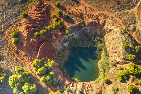 aerial view of the bauxite quarry, located along the Adriatic coast near Otranto, municipality of Otranto, Lecce province, Apulia district, Italy, Europe