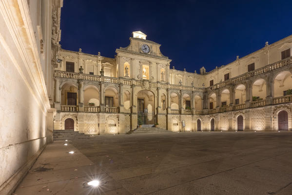 The Cathedral and Piazza del Duomo square in Lecce at summer night, municipality of Lecce, Lecce province, Apulia district, Italy, Europe
