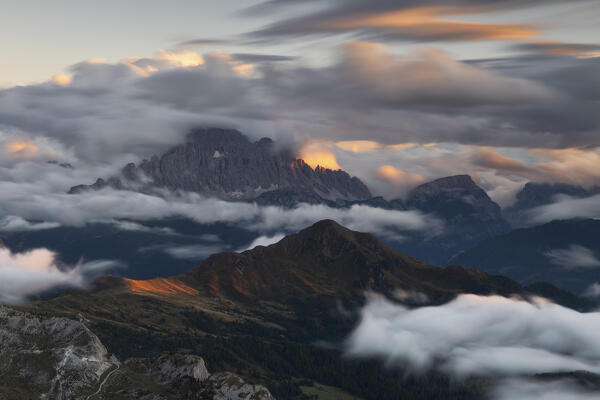 a long exposure to capture a sunset over Civetta mountain, Dolomites, Veneto district, Italy, Europe