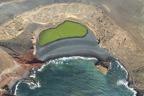 aerial view taken by drone of Charco de Los Clicos, Lanzarote, Canary Island, Spain, Europe