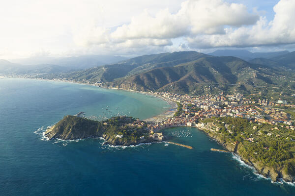aerial view taken by drone of Silenzio bay, during summer day, municipality of Sestri Levante, Genova province, Liguria district, Italy, Europe