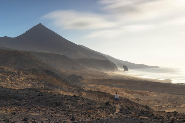 a long exposure to capture the beautiful view along the cliffs near to Playa de Cofete during a summer day, Natural Park de Jandia, Fuerteventura, Canary Island, Spain, Europe