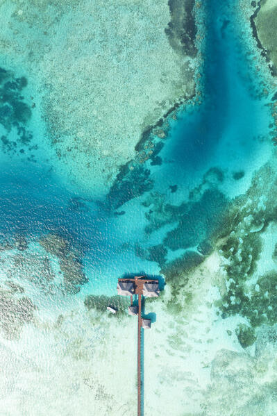aerial view taken by drone of an majestic resort over the blue sea, Zanzibar, Tanzania, Africa