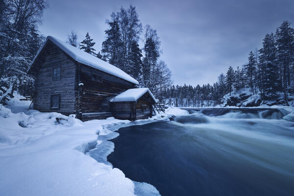 Myllykoski, the old mill along the Kitkajoki River at Oulanka National Park, Juuma, Kuusamo, Lapland, Finland, Europe