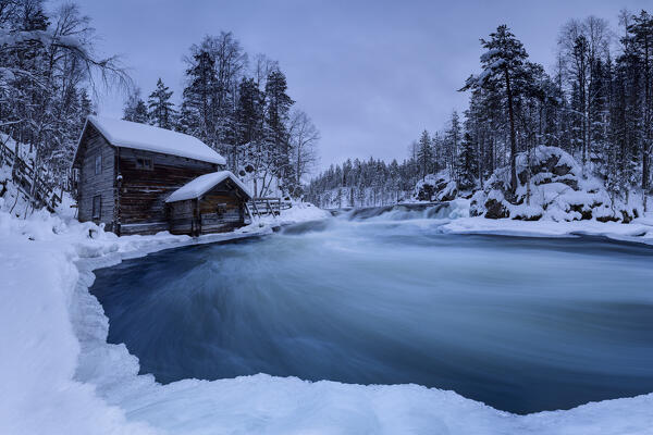 Myllykoski, the old mill along the Kitkajoki River at Oulanka National Park, Juuma, Kuusamo, Lapland, Finland, Europe